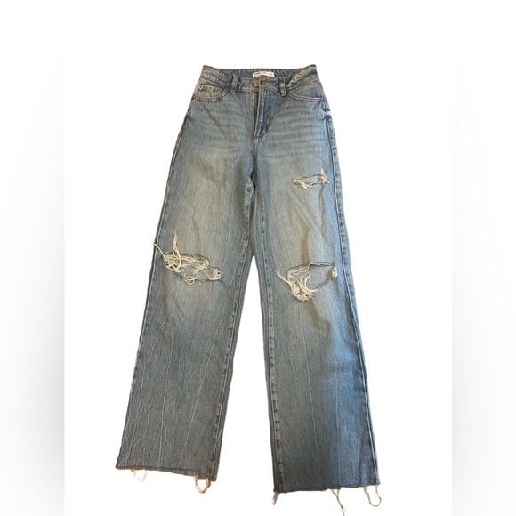 GARAGE WIDE LEG RIPPED JEANS - Picture 1 of 2